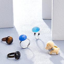 50Pcs 5 Colors Adjustable Brass Ring Components&nbsp;KK-PH0003-33