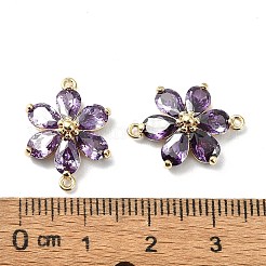 Brass Pave Medium Orchid Cubic Zirconia Connector Charms&nbsp;X-FIND-Z029-03G