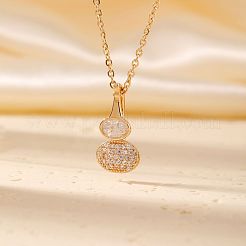 真鍮パヴェクリアキュービックジルコニアひょうたん型ペンダントネックレス（女性用）  シェルと  ゴールドカラー  15.75インチ（40cm）&nbsp;YJ8780