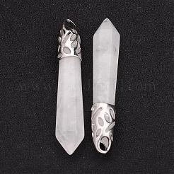 天然水晶の大きな尖ったペンダント  水晶  弾丸  白金トーン合金パーツ  57~62x9~10mm  穴：4x5mm&nbsp;G-K131-03I