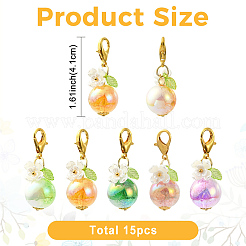 15Pcs 5 Colors Acrylic & Resin Pearl Flower Pendant Decorations&nbsp;HJEW-YW00509