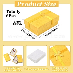厚紙製ジュエリーセットボックス6個  リボンちょう結びと白いスポンジが入っています  ジュエリーギフト包装用  長方形  ゴールド  5.1x8x2.7cm&nbsp;CON-YW0001-70A