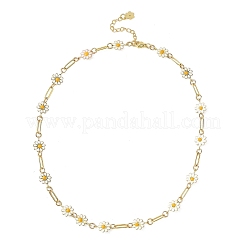 Brass Enamel Flower Link Chain Necklaces&nbsp;NJEW-JN06366