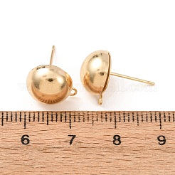 真鍮製スタッドピアスパーツ  カドミウムフリー＆鉛フリー  半円  カン付き  24KGP本金メッキ  12x10mm  穴：1.4mm  ピン：12x0.8mm&nbsp;LS-KK-G604-01G-05