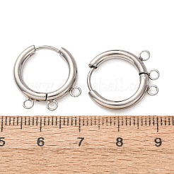 304ステンレススチール製ハギーフープピアス金具  ラウンド  3ループ付き  長持ちメッキ  ステンレス鋼色  18x17x2.5mm  穴：1.8mm&nbsp;STAS-D183-03A-P