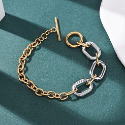 201ステンレススチールチェーンブレスレット  女性用アズキチェーン  トグル留め金付き  ツートン  ゴールデン·ステンレス鋼色  7.99インチ（20.3cm）&nbsp;BJEW-P378-01B-A