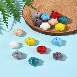 16個8色手作りランプワークビーズ  花  ミックスカラー  10~11x11.5~12.5mm  穴：1.2mm  2個/カラー&nbsp;LAMP-FS0001-25