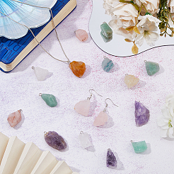 16Pcs Raw Rough Natural Fluorite & Green Aventurine & Green Fluorite & Rose Quartz & Amethyst & Ferruginous Quartz & Citrine & Quartz Crystal Pendants&nbsp;G-HS0001-08
