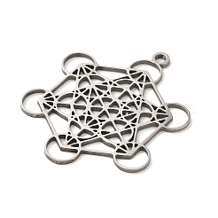 変色しない201ステンレススチールペンダント  メタトロンキューブ  ステンレス鋼色  30x25x1mm  穴：1.8mm&nbsp;STAS-B049-11P