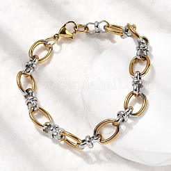 女性用304ステンレススチールオーバルリンクチェーンブレスレット  ゴールデン·ステンレス鋼色  7-7/8インチ（20.1cm）  リンク：13x10x2mm / 12.5x6x5.5mm&nbsp;BJEW-D377-01A