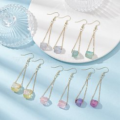 染色天然水晶ダングルイヤリング  不規則なナゲット  ミックスカラー  65~67x11~13mm&nbsp;EJEW-JE05488