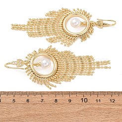 真鍮製マイクロパヴェキュービックジルコニアダングルピアス  ラウンド  模造パールと  タッセルピアス  ゴールドカラー  78x28mm&nbsp;KK-CBADE12-05G