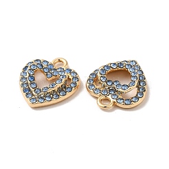 ラックメッキ合金ラインストーンパンツ  ニッケルフリー  ハートチャーム  ゴールドカラー  サファイア  17.5x15x5mm  穴：1.6mm&nbsp;ALRI-O024-06G-02