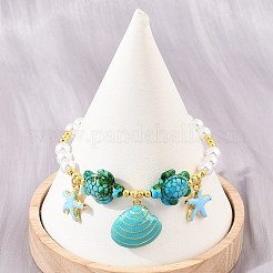 Ocean Brass Enamel Starfish Shell Shape Charm Bracelets for Women&nbsp;KK-CBA68DA-16G-01