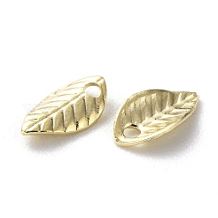 真鍮製チャーム  カドミウムフリー＆鉛フリー  長持ちメッキ  葉  24KGP本金メッキ  7x4x1mm  穴：1mm&nbsp;X-KK-H739-06G