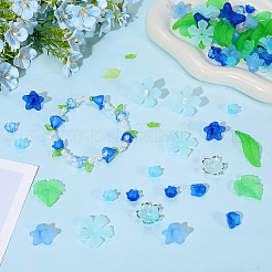 DIYの葉っぱと花のパーツキット  アクリルパーツなど、  ガラス＆アクリルビーズ  ブルー  12x12x1.8mm  穴：1.5mm&nbsp;DIY-PA0001-64C
