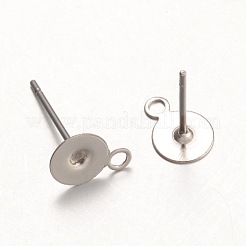 変色しない316サージカルステンレススチールスタッドピアスセッティング  カン付き  ステンレス鋼色  12.5mm  穴：1.5mm  ピン：0.7mm  トレイ：6x8.5mm&nbsp;STAS-K098-07-6mm-P