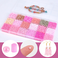 DIYファインディングキット  ガラス＆アクリルビーズを含む  ピンク  D：1.5~6x1.5~3mm  穴：0.5~1mm&nbsp;DIY-PA0001-90D