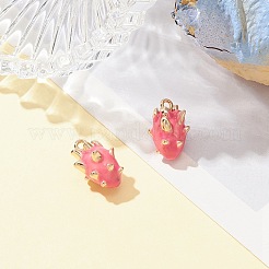 2個真鍮エナメルチャーム  模造果物  ライトゴールド  ピタヤのチャーム  ショッキングピンク  13x8x9.5mm  穴：1.2mm&nbsp;KK-YW0001-76