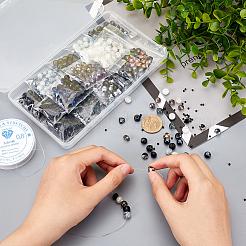 DIYブレスレット作りキット  ラウンド&ハート&シード&ガラス&K9ガラスビーズ含む  伸縮性のある糸  ブラック&nbsp;DIY-NB0009-36