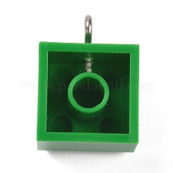 樹脂チャーム  プラチナ鉄ループ付き  おもちゃのレンガ  グリーン  21x15.5x11mm  穴：2.6mm&nbsp;RESI-E017-A04
