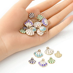 20個5スタイルアロイエナメルペンダント  ライトゴールド  シェル  ミックスカラー  13~17x13~16x2~3.5mm  穴：1.6~2mm  4個/スタイル&nbsp;ENAM-YW0003-03