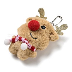 クリスマステーマの布製ぬいぐるみペンダントデコレーション  バッグの飾りに使えるボールチェーン付き  鹿  156mm&nbsp;HJEW-D030-01E