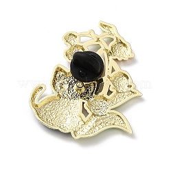 黒猫と花のエナメルピン  バックパック用合金ラペルピンバック  ゴールド  ピンク  40x32.5mm&nbsp;JEWB-Z048-09G-04