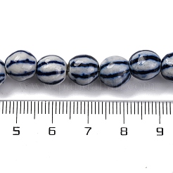 手作りの青と白の磁器ビーズ連売り  ラウンド  プルシアンブルー  8.5x7.5~8.5mm  穴：1.5mm  約40個/連  32~34cm&nbsp;PORC-I027-02D