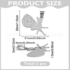 2Pcs 304 Stainless Steel Pendants&nbsp;STAS-LP0003-77