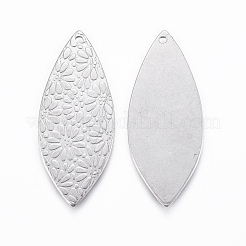 変色しない304ステンレススチールペンダント  花と馬の目  ステンレス鋼色  38x15.5x1.5mm  穴：1.2mm&nbsp;STAS-H416-36P