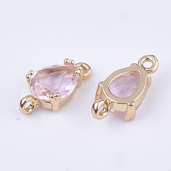 透明ガラスリンクコネクター  真鍮パーツ  多面カット  ティアドロップ  ライトゴールド  パールピンク  13x7x3.5mm  穴：1.2mm&nbsp;GLAA-T007-18G