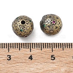 真鍮製マイクロパヴェキュービックジルコニアビーズ  花模様の丸  カドミウムフリー＆鉛フリー  アンティークブロンズ  10x10mm  穴：1.8mm&nbsp;KK-D224-04AB