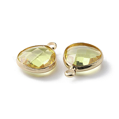 合金ガラスペンダント  ファセット タードロップ チャーム  きいろ  15.5x13x5mm  穴：1.8mm&nbsp;GLAA-WH0036-14A