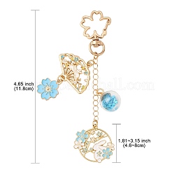 合金エナメルペンダントキーホルダー  ガラスと回転留め金付き  ゴールドカラー  兎  11.8cm&nbsp;HJEW-FS00049-02