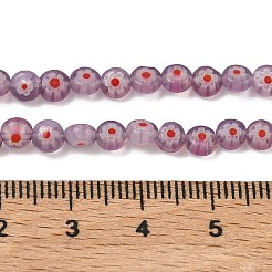 ハンドメイドミッレフィオーリガラスフラットラウンドビーズ連売り  シングルフラワーデザイン  プラム  4.5x2mm  穴：1mm  約96個/連  15.04''（38.2センチメートル）&nbsp;LK-P010-A-01