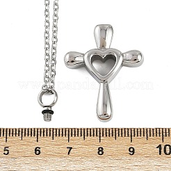304 Stainless Steel Heart Cross Pendant Pet Urn Ashes Necklaces&nbsp;LS-NJEW-S455-05P