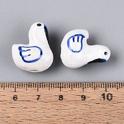 ハンドメイドの磁器セラミックビーズ  手描き  スワン  ファミーユスタイルバラ  藤紫色  21~22x17.5~18.5x12.5~13.5mm  穴：1.6~2mm&nbsp;PORC-Q005-02B