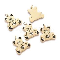 316サージカルステンレススチールエナメルペンダント  小さなクマの形  ブラック  ゴールドカラー  16x16x0.8mm  丸カン：4x0.7ミリ  2.6mm内径&nbsp;STAS-H100-14G