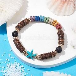 ココナッツビーズのブレスレット  女性用天然溶岩ストレッチブレスレット  ヒトデ  内径：2-1/2インチ（6.5cm）&nbsp;BJEW-JB10077-01