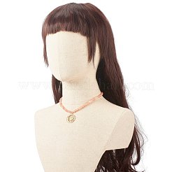 太陽と月のペンダント ネックレス 天然サンストーン ビーズ付き  女性のためのアクセサリー用原石のアクセサリー  ゴールドカラー  16.14インチ（41cm）&nbsp;NJEW-JN03805