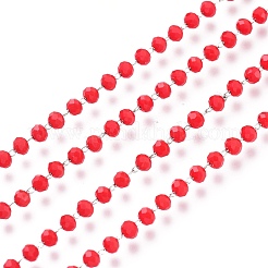 手作りのファセットアクリルビーズチェーン  スプールで  ハンダ付け  レッド  ステンレス鋼色  ビーズ：3x3mm  約32.8フィート（10m）/ロール&nbsp;CHS-M003-16P