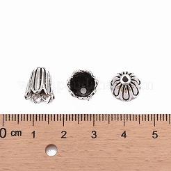 カドミウムフリー＆鉛フリーのアンティークシルバーチベットスタイルの花のビーズキャップ  10x10mm  穴：1mm&nbsp;X-TIBEB-00864-AS-R