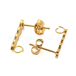 イオンプレーティング（IP）304ステンレススチールスタッドピアス金具  垂直ループ付き  ハート  ゴールドカラー  15.5x3.8mm  穴：3mm  ピン：0.7mm&nbsp;STAS-H180-11G