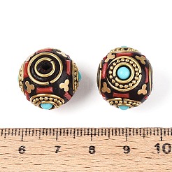 手作りのインドネシアビーズ  ロンデル  樹脂とメッキなしの真鍮を使用  クリムゾン  18.5~19x16~16.5mm  穴：1.6~1.8mm&nbsp;IPDL-N004-06C