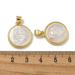 Rack Plating Brass Pave Natural White Shell Pendants&nbsp;KK-U025-11G-01