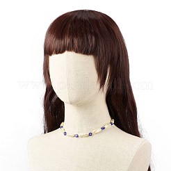 女性のための abs 模造真珠 & ミッレフィオーリ ガラス ビーズ ネックレス  ブルー  15.94インチ（40.5cm）&nbsp;NJEW-JN03918