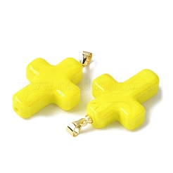 真鍮のペンダントが付いた手作りのランプワーク  クロス  きいろ  29.5x19.5x7.5mm  穴：3.5x4.5mm&nbsp;LAMP-I030-01G-09