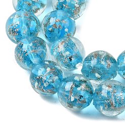 光り蓄光手作りの金砂ランプワークビーズ連売り  ラウンド  暗闇で光る  ディープスカイブルー  10mm  穴：1.2mm  約40個/連  14.3インチ（38cm）&nbsp;LAMP-P051-L07-10mm-01