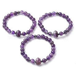 Natural Amethyst Beaded Stretch Bracelet for Women&nbsp;BJEW-A145-01F